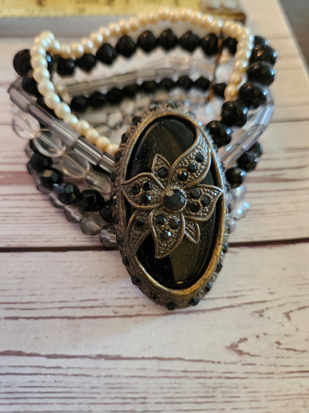 3/$20 SALE! Stretchy Black & White Beaded Multi-Strand Bracelet